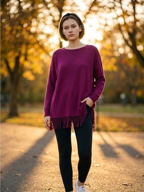 Lilly Pulitzer Fringe Hem Pullover Sweater in Deep Berry